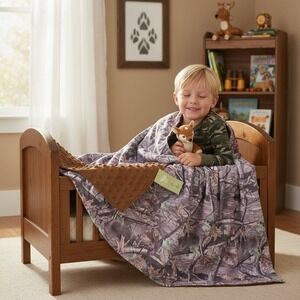 Camo Baby Blanket Minky Bamboo Reversible Forest Oak Leaf Camouflage Brown New